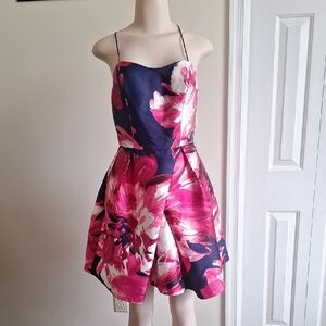 ​BCX NWT Pink Floral Navy Fit Flare Dress Sz 7 Juniors Party Prom Wedding Guest